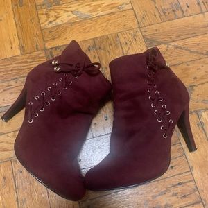 Women's Burgundy Lace Detail Bootie
